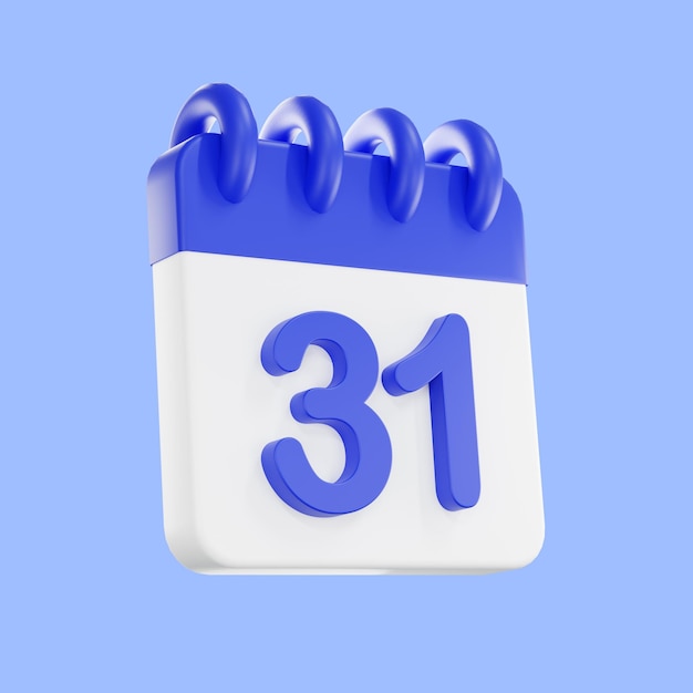 3d rendering calendar icon with a day of 31 blue and white color