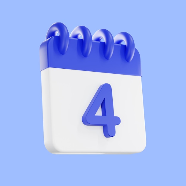 3d rendering calendar icon with a day of 4 Blue and white color