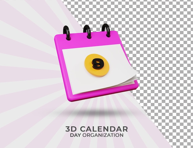 3d rendering calendar for organization date and day 09