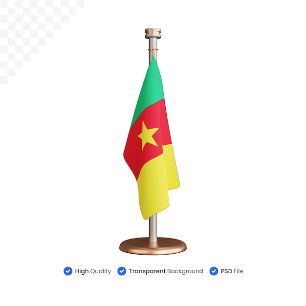 Rappresentazione 3d dell'asta della bandiera del camerun isolata