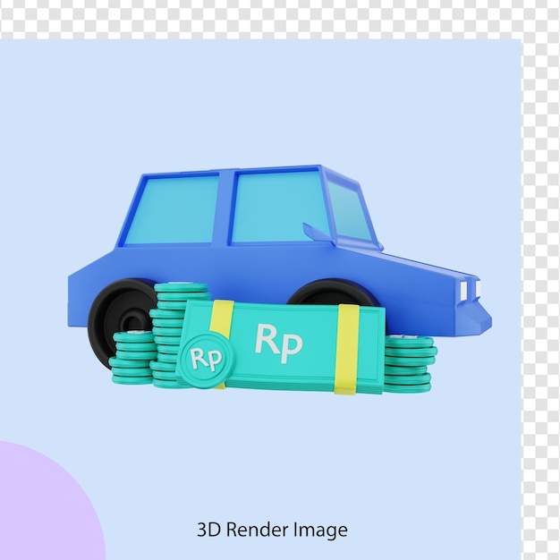 3d rendering of a car with rupiah money