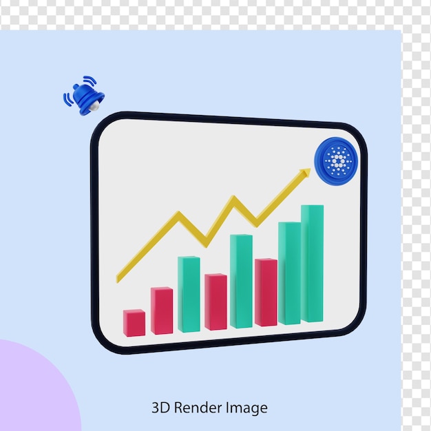 PSD 3d rendering of cardano crypto coin trading up