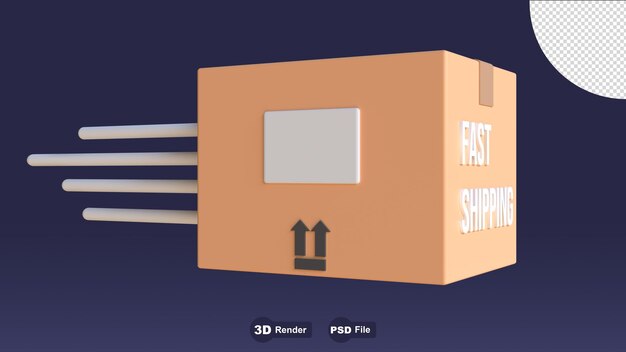 3D rendering cardboard box or delivery package 3D illustration delivery cargo box Fast Shipping