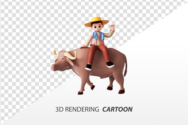 PSD rendering 3d cartone animato ragazzo e elemento di bestiame