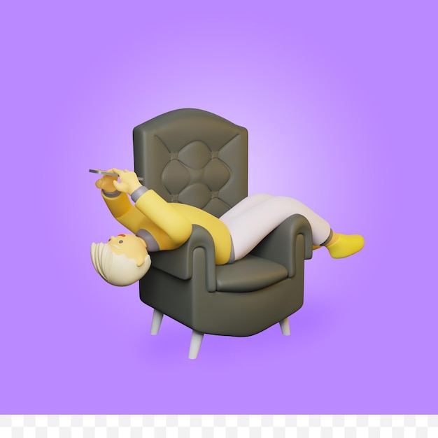 PSD 3d rendering of cartoon character lay down in sofa