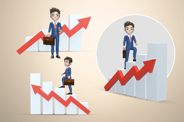 PSD rendering 3d un personaggio dei cartoni animati corre verso il successo concetto di crescita finanziaria