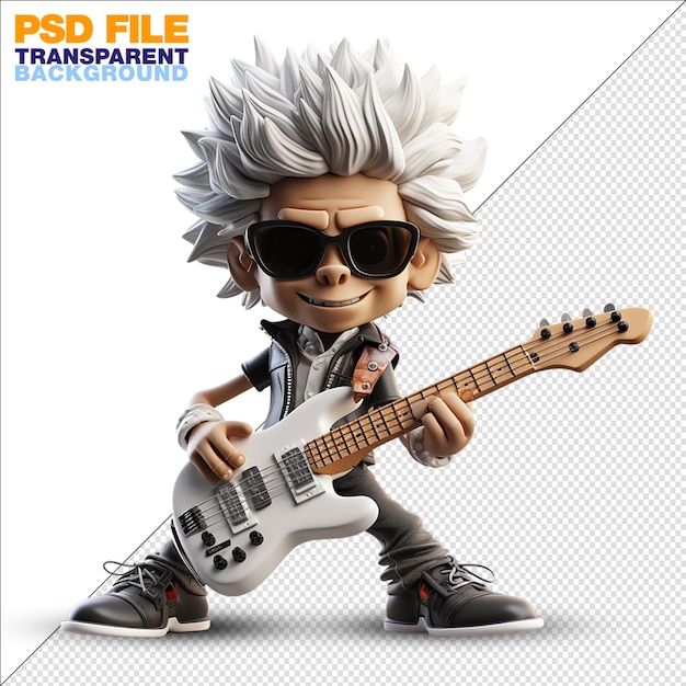 PSD 3d rendering cartoon figure of a funny rocker transparent background