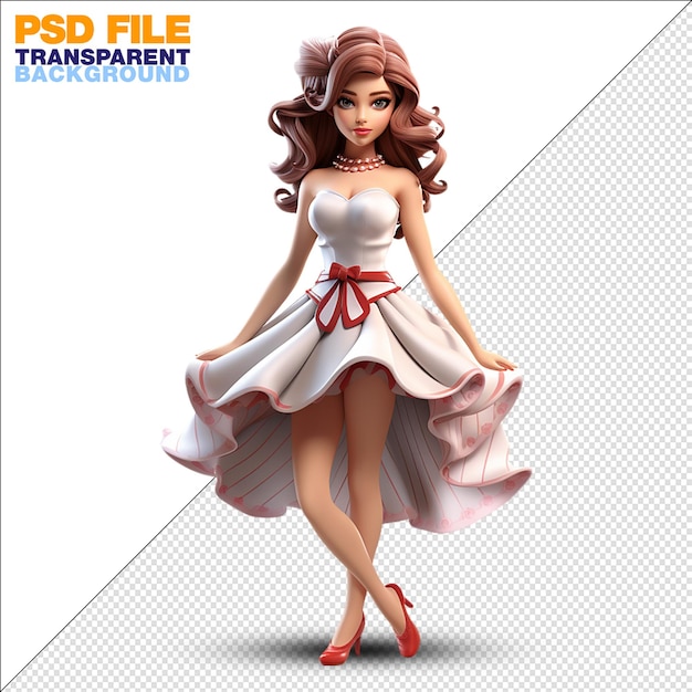 PSD rendering 3d di una figura di cartone animato di una bella donna su uno sfondo trasparente