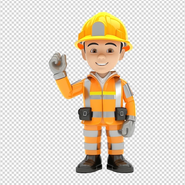 PSD 3d rendering cartoon formaat ingenieur met helm geïsoleerd op transparante achtergrond