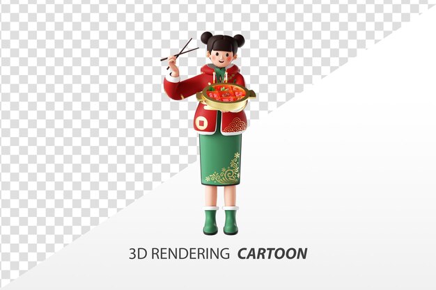 PSD rendering 3d di ragazze dei cartoni animati in abiti tradizionali cinesi