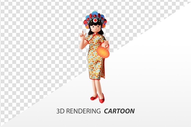 PSD 3d rendering of cartoon girls in traditional chinese clothing