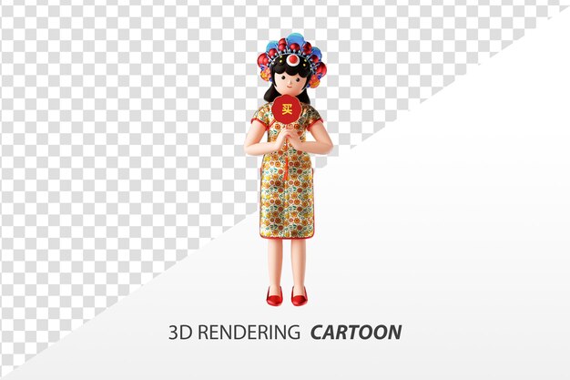 3d rendering of cartoon girls in traditional chinese clothing