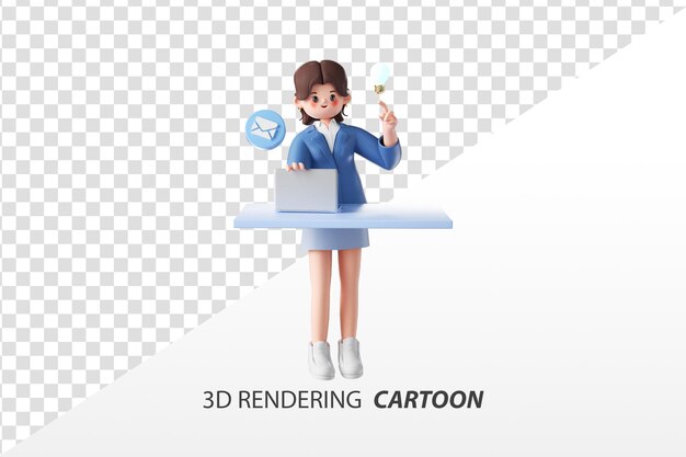 3D rendering cartoon office woman