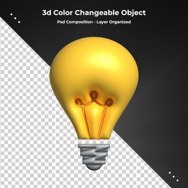 PSD的3 d卡通风格渲染最小灯泡图标。想法、解决方案、业务、战略概念