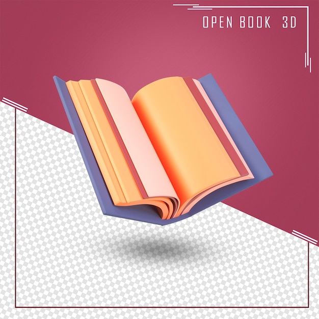 PSD rendering 3d in stile cartone animato minimo libro aperto