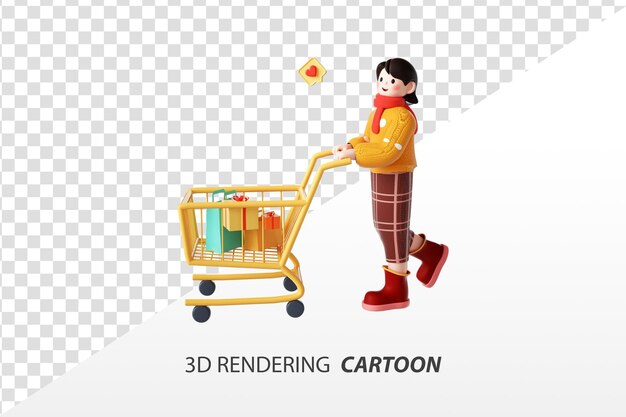 PSD 3d rendering cartoon trend shopping lady