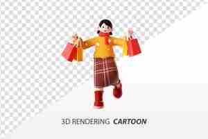 PSD 3d rendering cartoon trend shopping lady