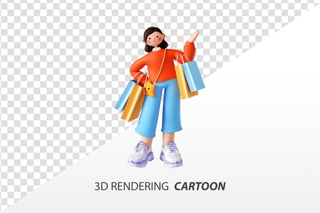 3D rendering cartoon trend shopping lady