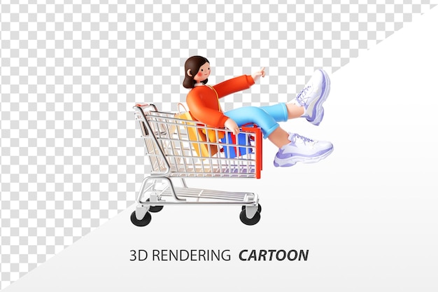 3d rendering cartoon trend shopping lady