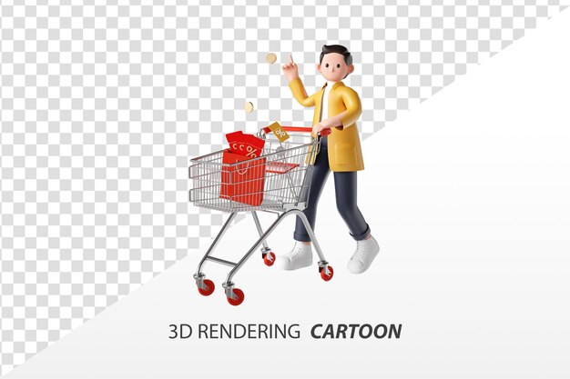 Uomini dello shopping di tendenza del fumetto di rendering 3d