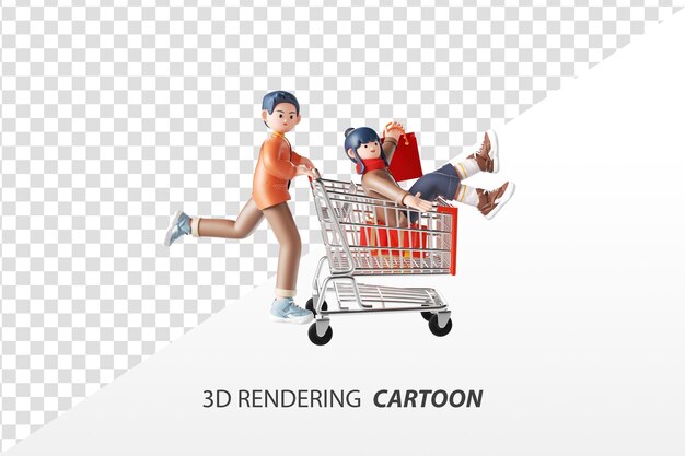 PSD uomini dello shopping di tendenza del fumetto di rendering 3d