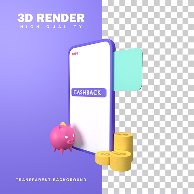 3d rendering cashback concept or online store promotion program