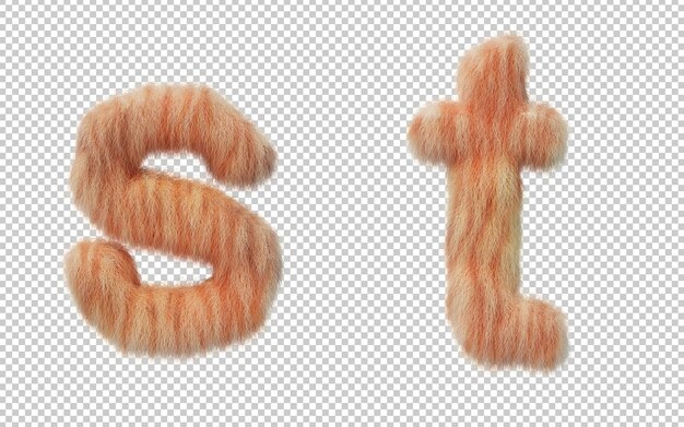 PSD rendering 3d dell'alfabeto effetto pelo di gatto