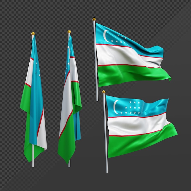 PSD 3d-rendering centraal-azië oezbekistan vlag wapperen en geen wapperen