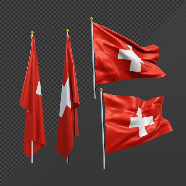 3 d レンダリング中央ヨーロッパ スイス フラグはためくし、なびかない