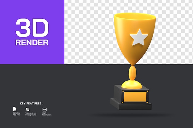 3d rendering champion trophy award. useful for achievement or sport illustration