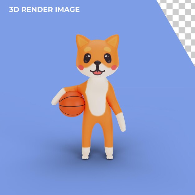 Rendering 3d del personaggio corgi che gioca a basket