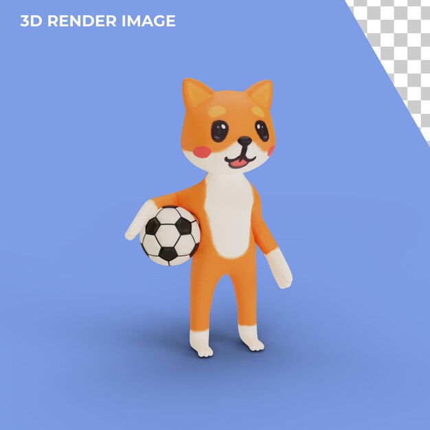 3d rendering of character corgi playing soccer