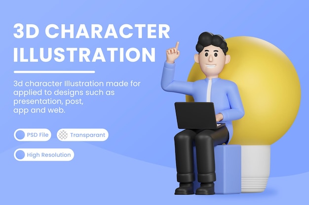 Il personaggio di rendering 3d sta pensando di chiedere dubbi illustrazione 3d psd premium