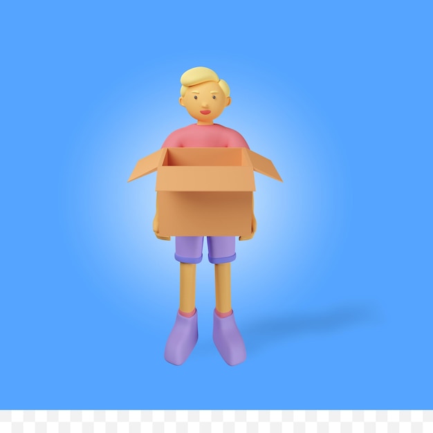 3d rendering character with box