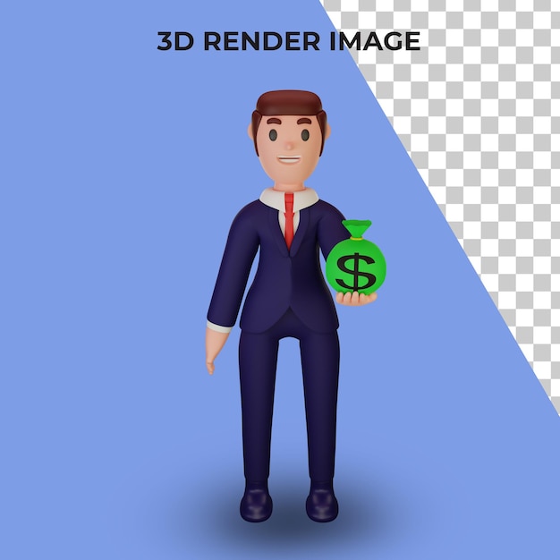 PSD rendering 3d del personaggio con il concetto di business