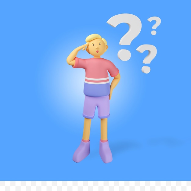 PSD 3d rendering character with question