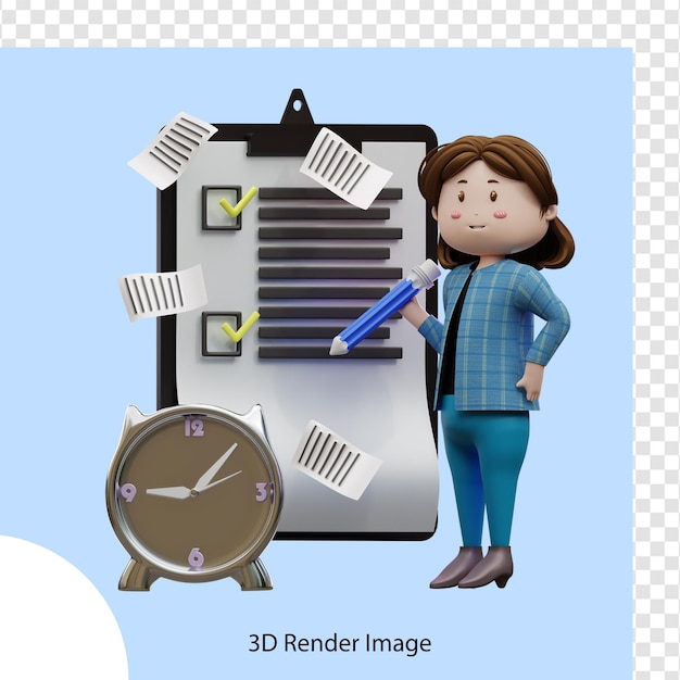 PSD 3d rendering of character woman working