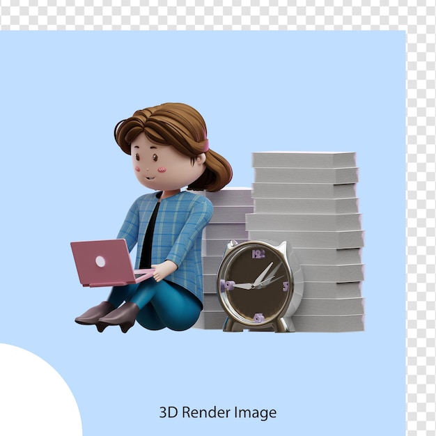 3d rendering of character woman working