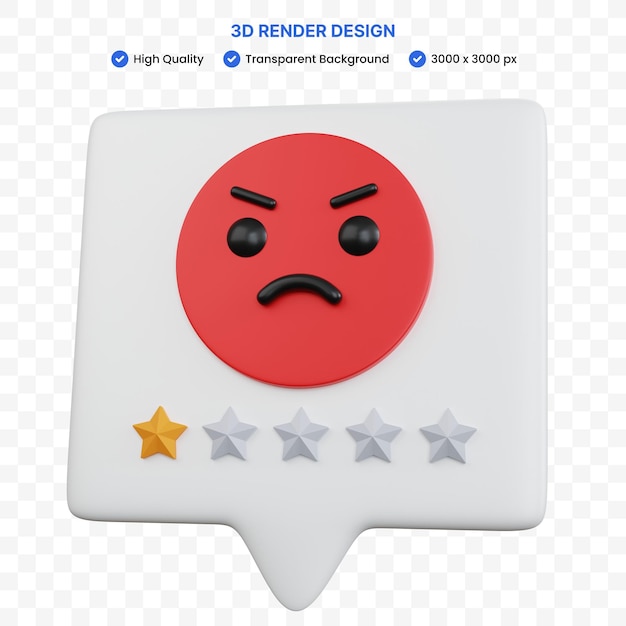 3d rendering chat feedback negativo con emoji isolato