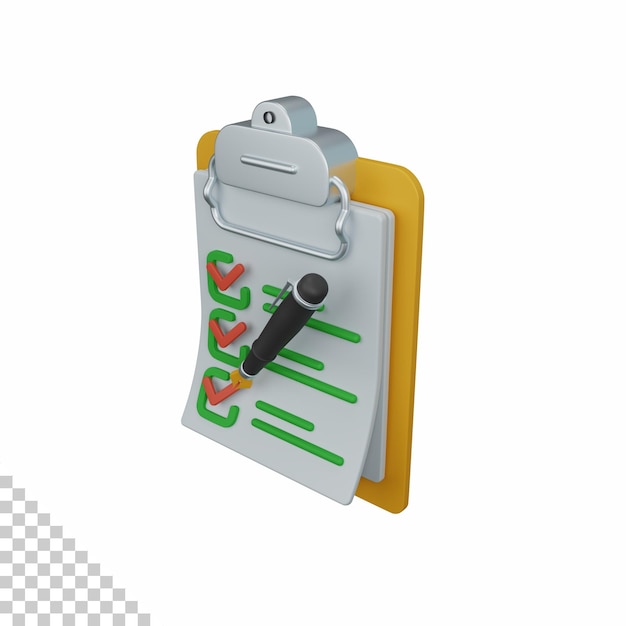 Elenco di controllo per il rendering 3d isolato utile per la progettazione aziendale e finanziaria di economia aziendale