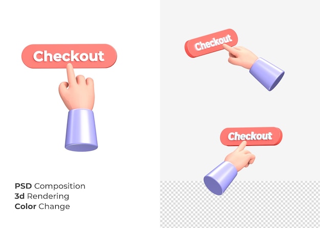 3d rendering checkout cta button with hand concept