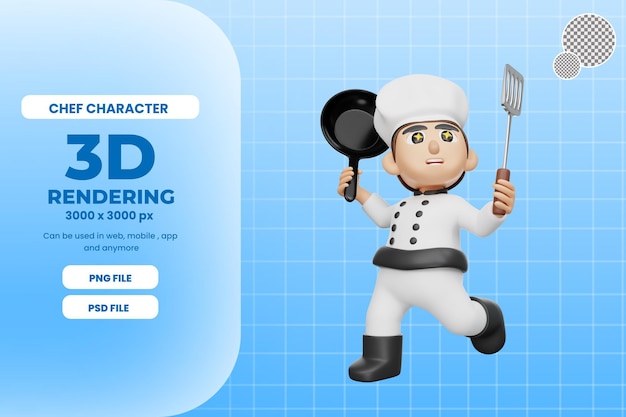 PSD 3d rendering chef character illustration with spatula premium psd