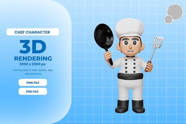 PSD 3d-rendering chef-kok karakter illustratie met spatel