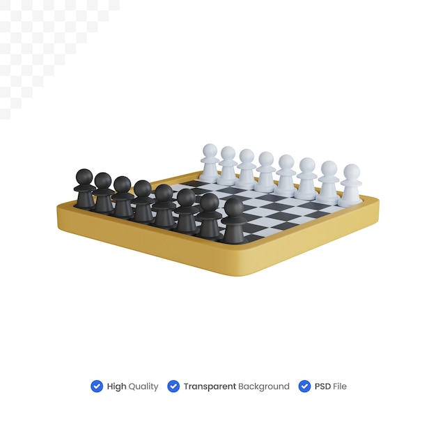 3d rendering chess board with several pawns isolated