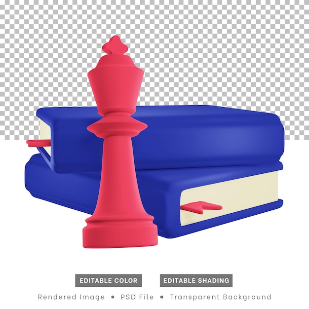 3d rendering, chess pieces and books. for the purposes of web design elements or content design