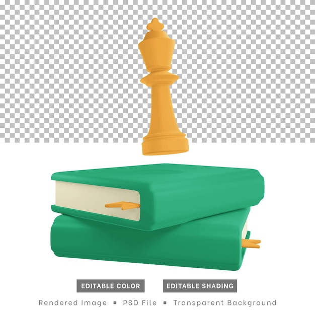 3d rendering, chess pieces and books. for the purposes of web design elements or content design.