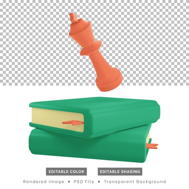 3d 렌더링, 체스 조각 및 책입니다. 웹 디자인 요소 또는 콘텐츠 디자인의 목적을 위해.
