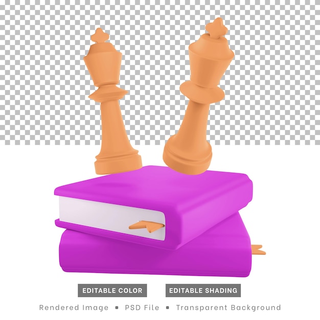 3D-рендеринг, шахматные фигуры и книги. для элементов веб-дизайна или дизайна контента.