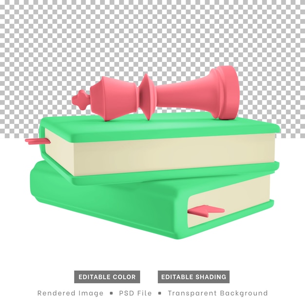 Rendering 3d di pezzi degli scacchi e libri