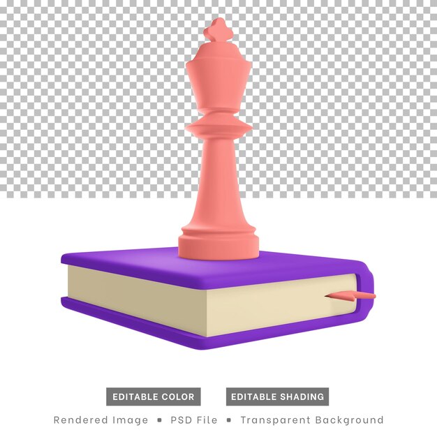 Rendering 3d di pezzi degli scacchi e libri